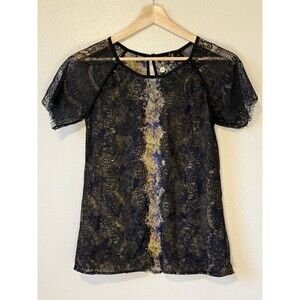 BKE Boutique Lace Top Size Small Black Multi Floral Fairy Goth Dark Romantic